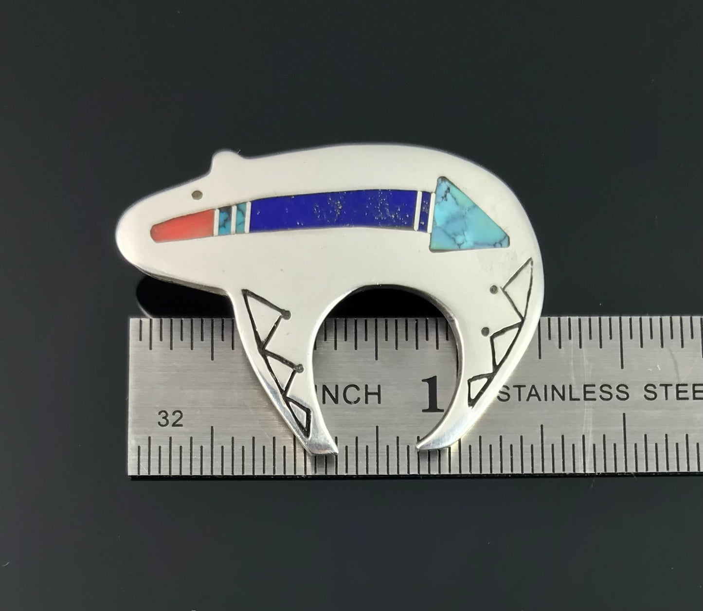 Navajo Inlay Bear Pin Native American - Ray Tracey