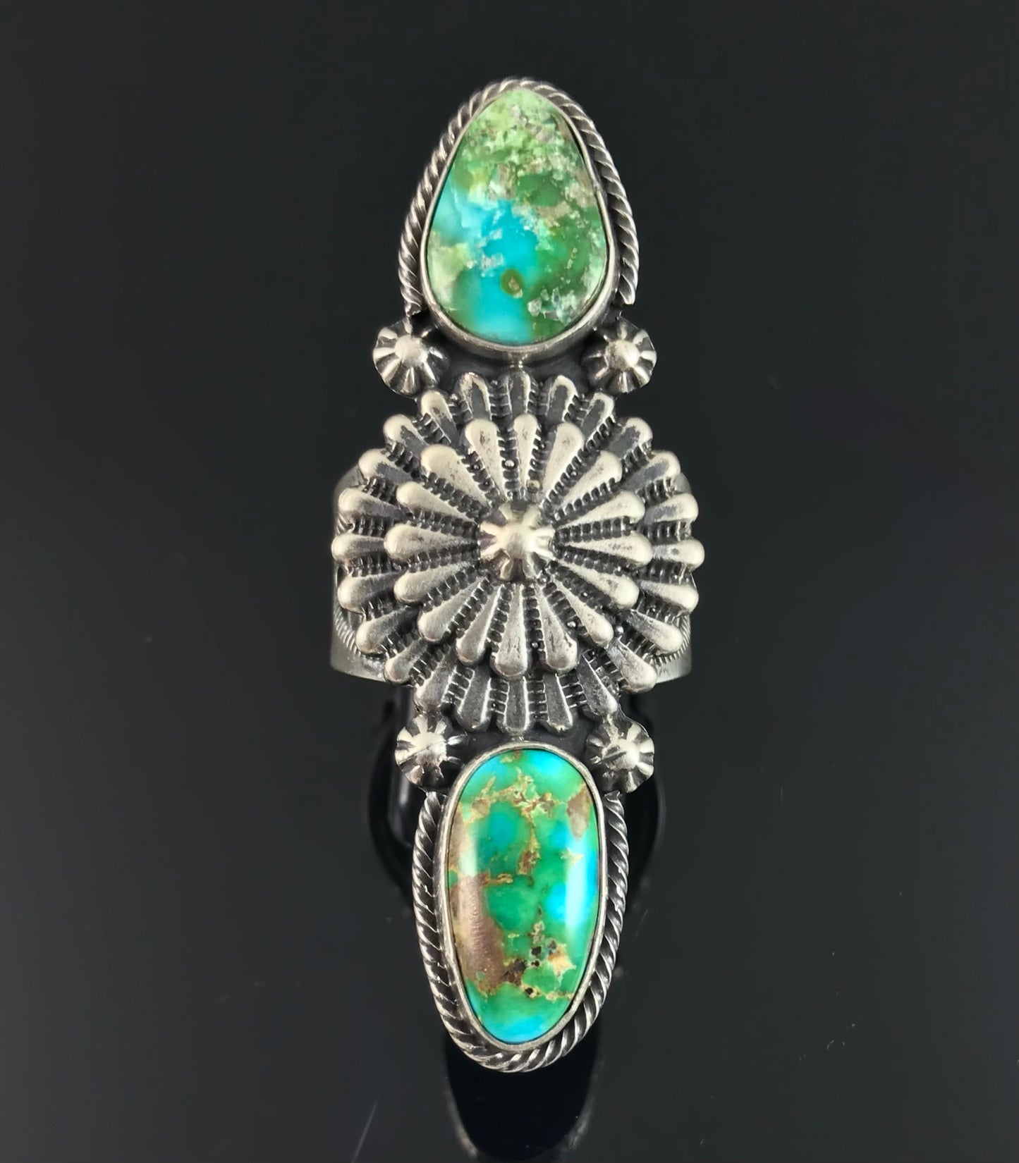 Sonoran Gold Turquoise Navajo Ring Size 10 1/2+ - Native American Samuel Yellowhair