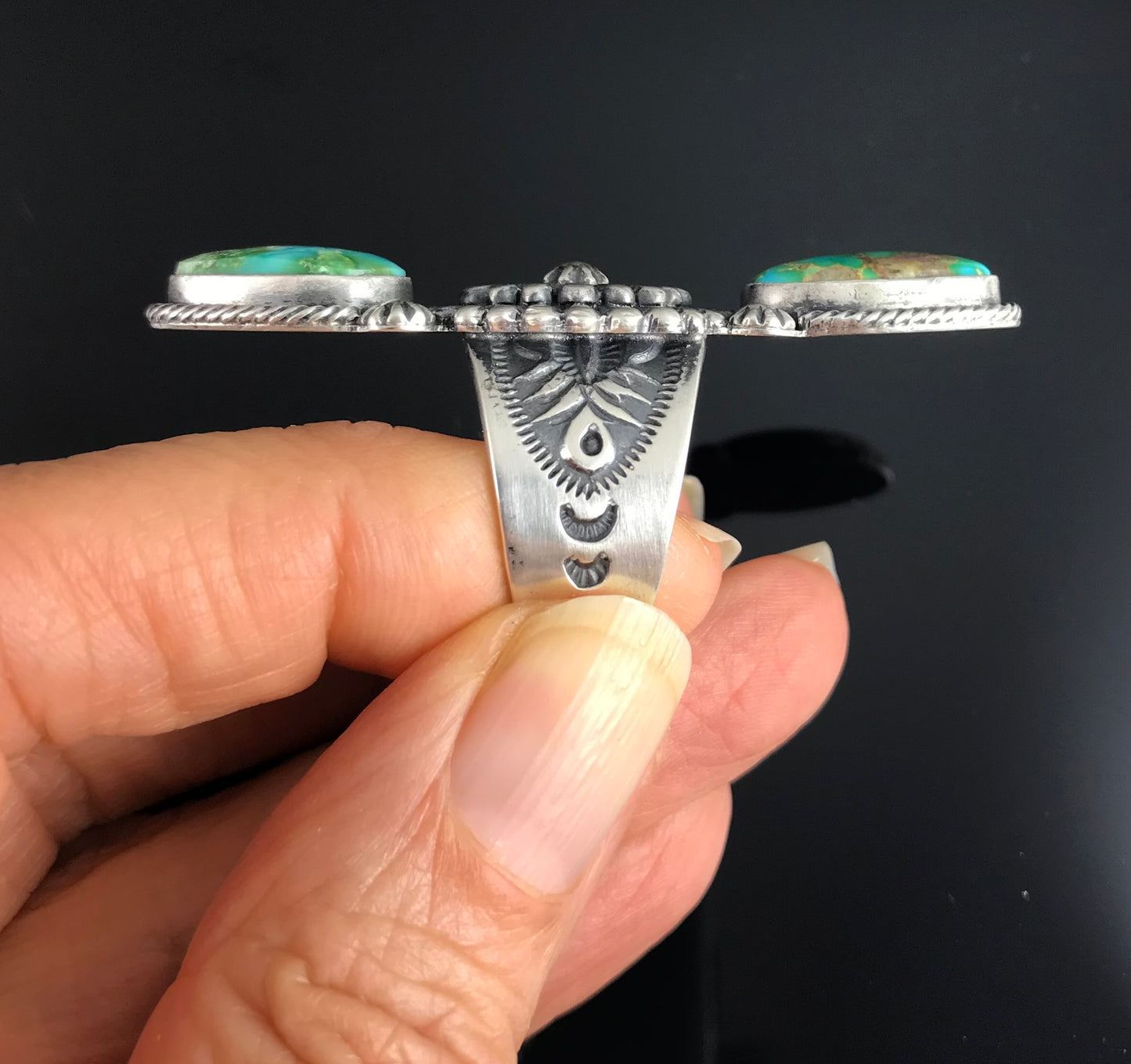Sonoran Gold Turquoise Navajo Ring Size 10 1/2+ - Native American Samuel Yellowhair