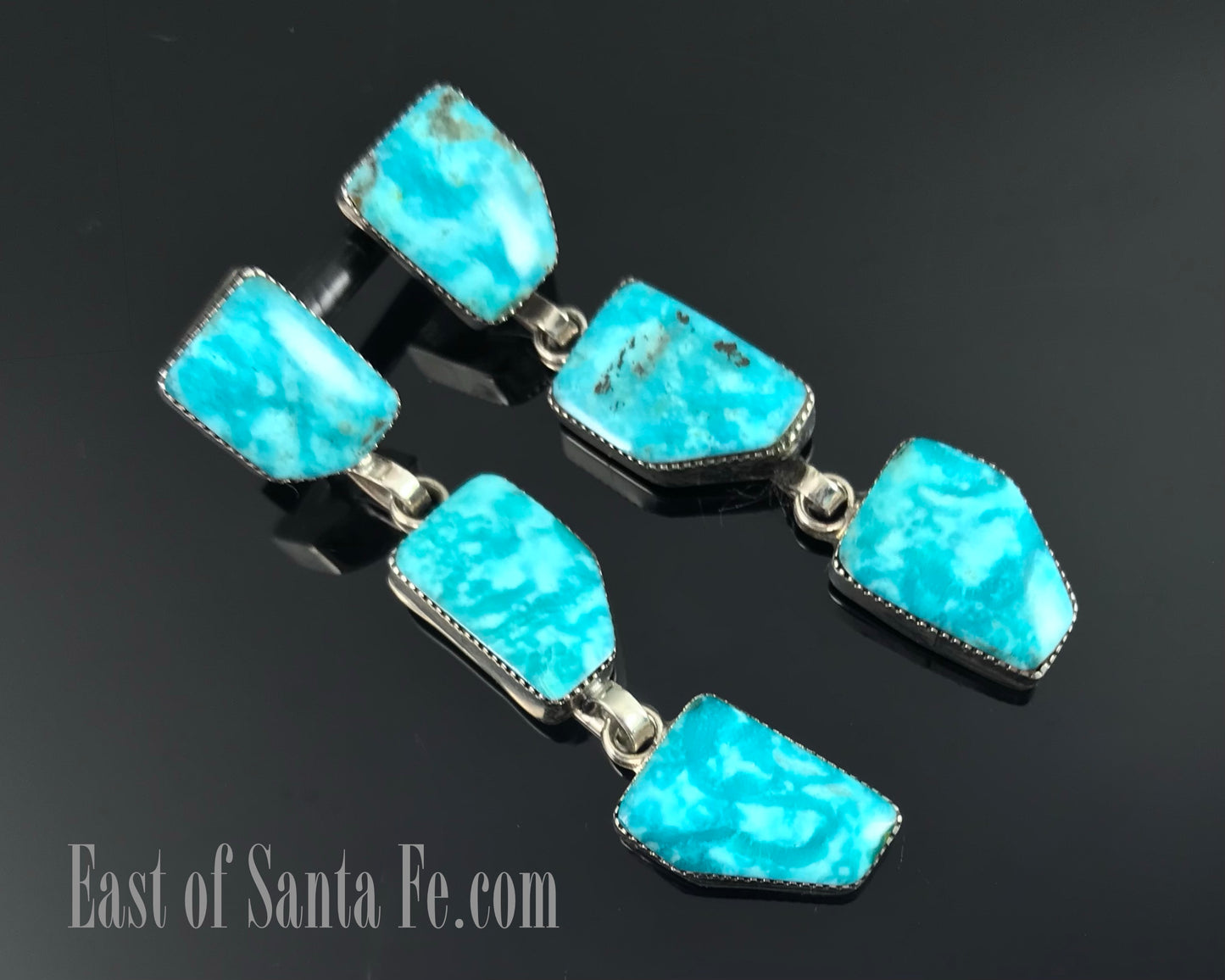 Triple Kingman Turquoise Navajo Native American Earrings - Gregg Yazzie