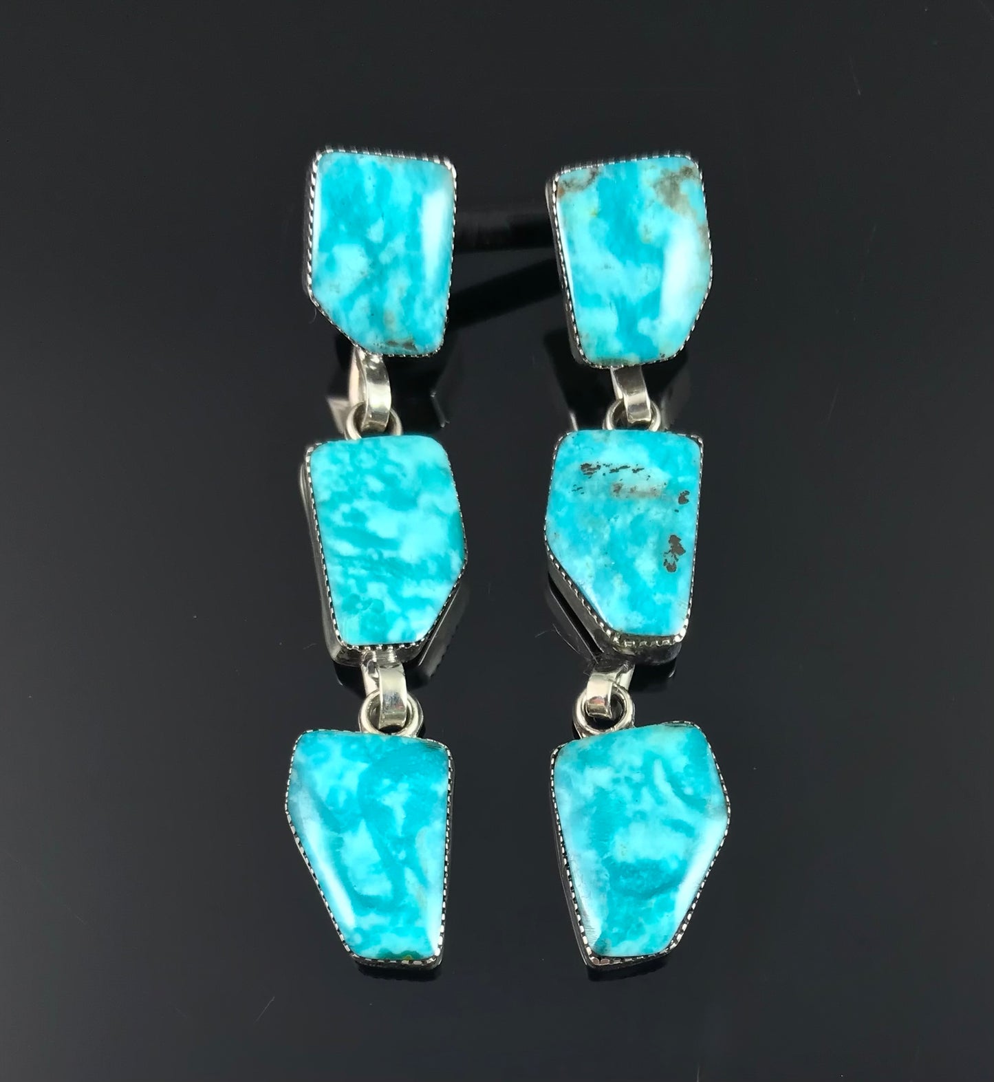 Triple Kingman Turquoise Navajo Native American Earrings - Gregg Yazzie