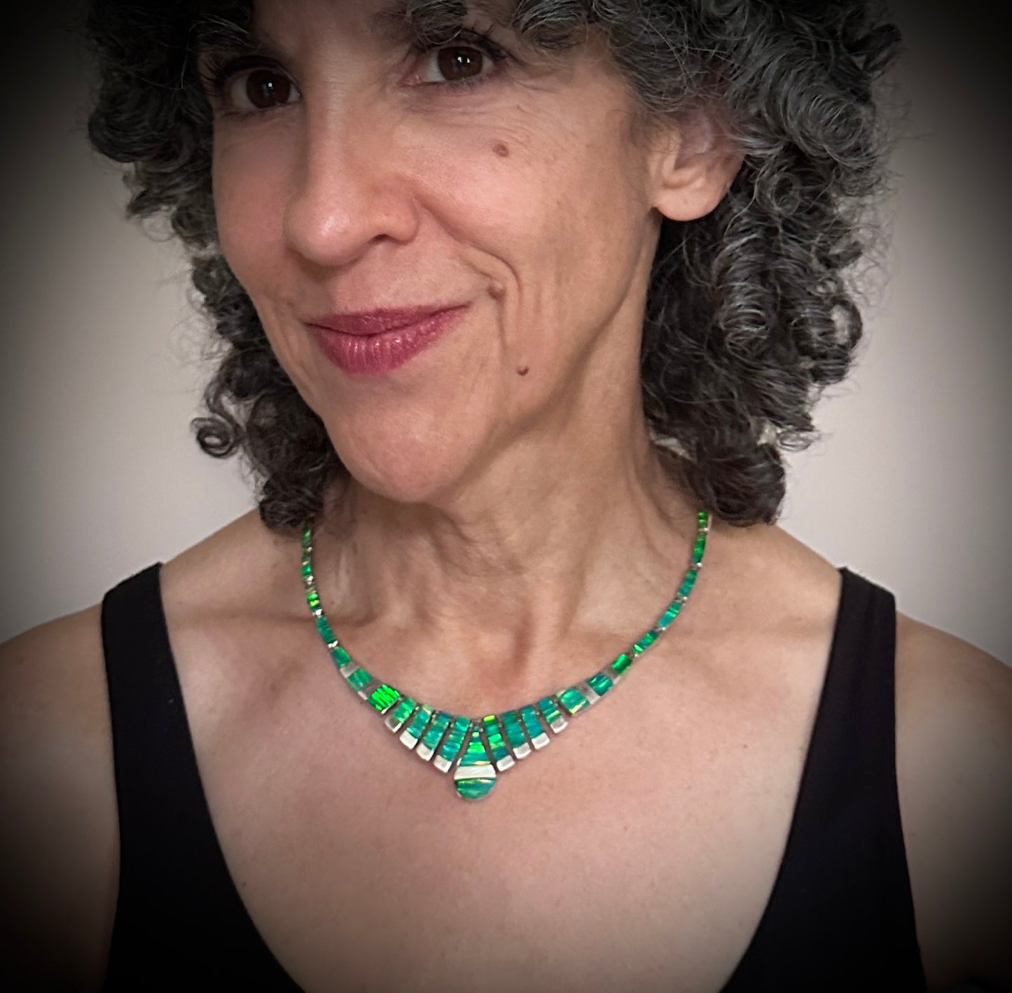Vintage Opal Inlay Necklace - Taxco Mexico
