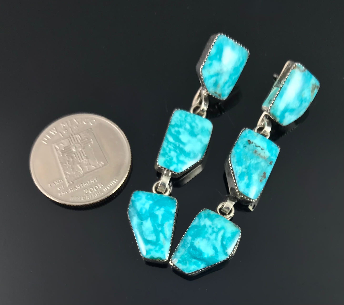 Triple Kingman Turquoise Navajo Native American Earrings - Gregg Yazzie