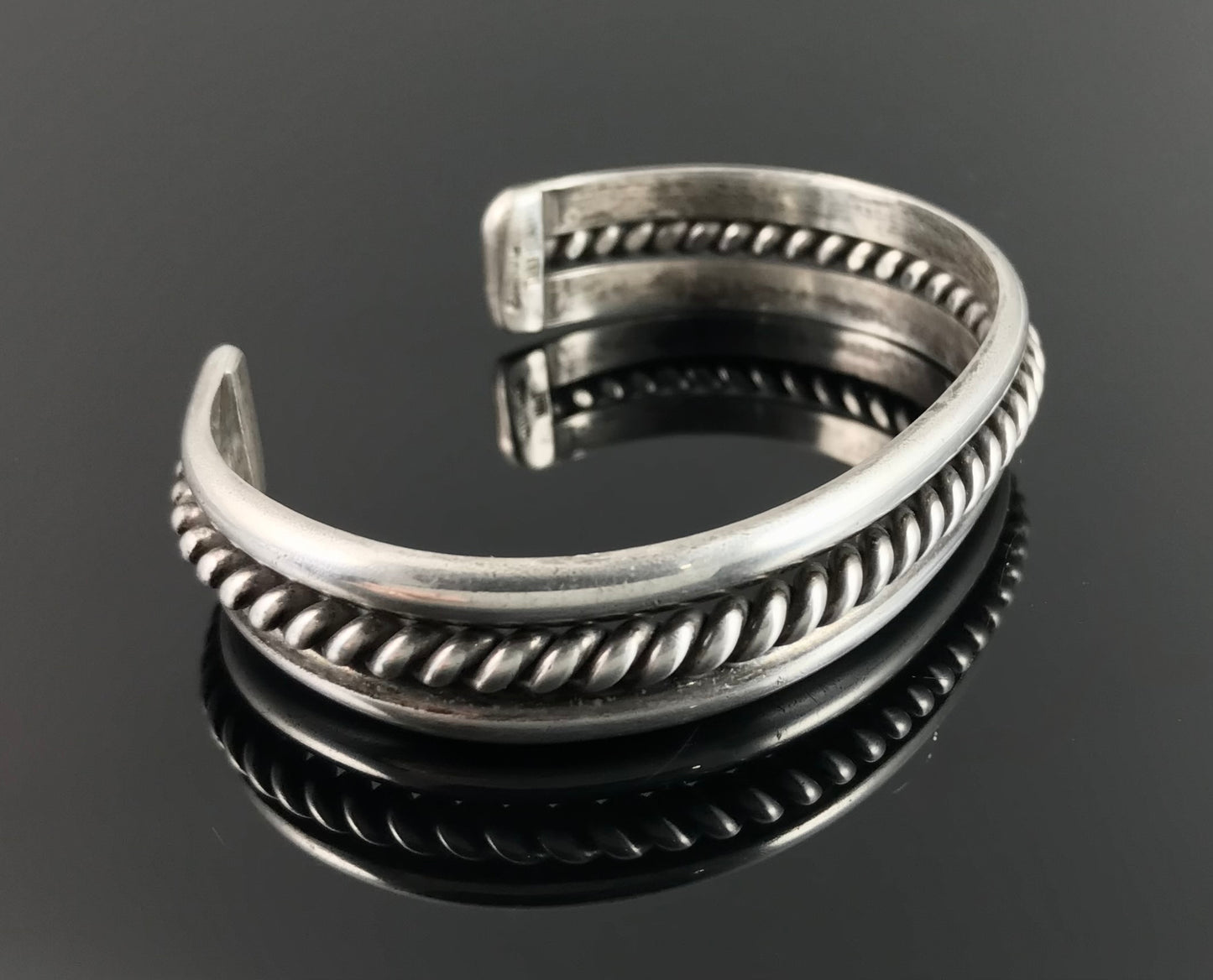 Navajo Sterling Silver Twist Cuff Bracelet Native American - Tahe
