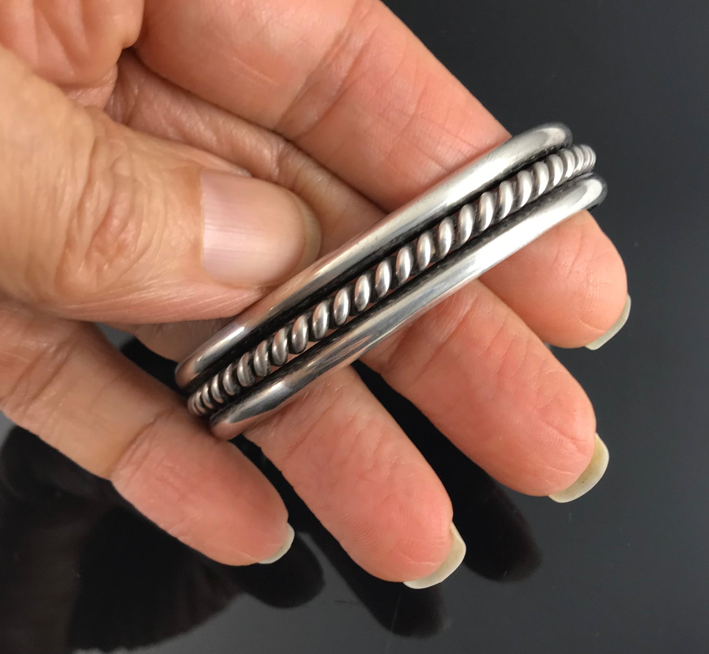 Navajo Sterling Silver Twist Cuff Bracelet Native American - Tahe