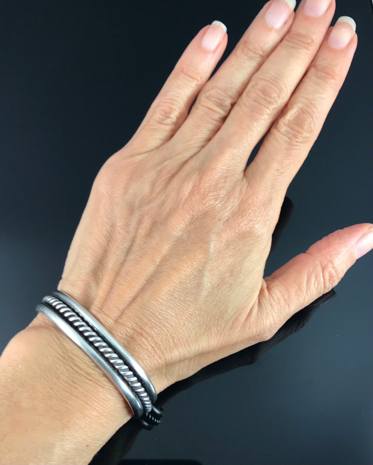 Navajo Sterling Silver Twist Cuff Bracelet Native American - Tahe