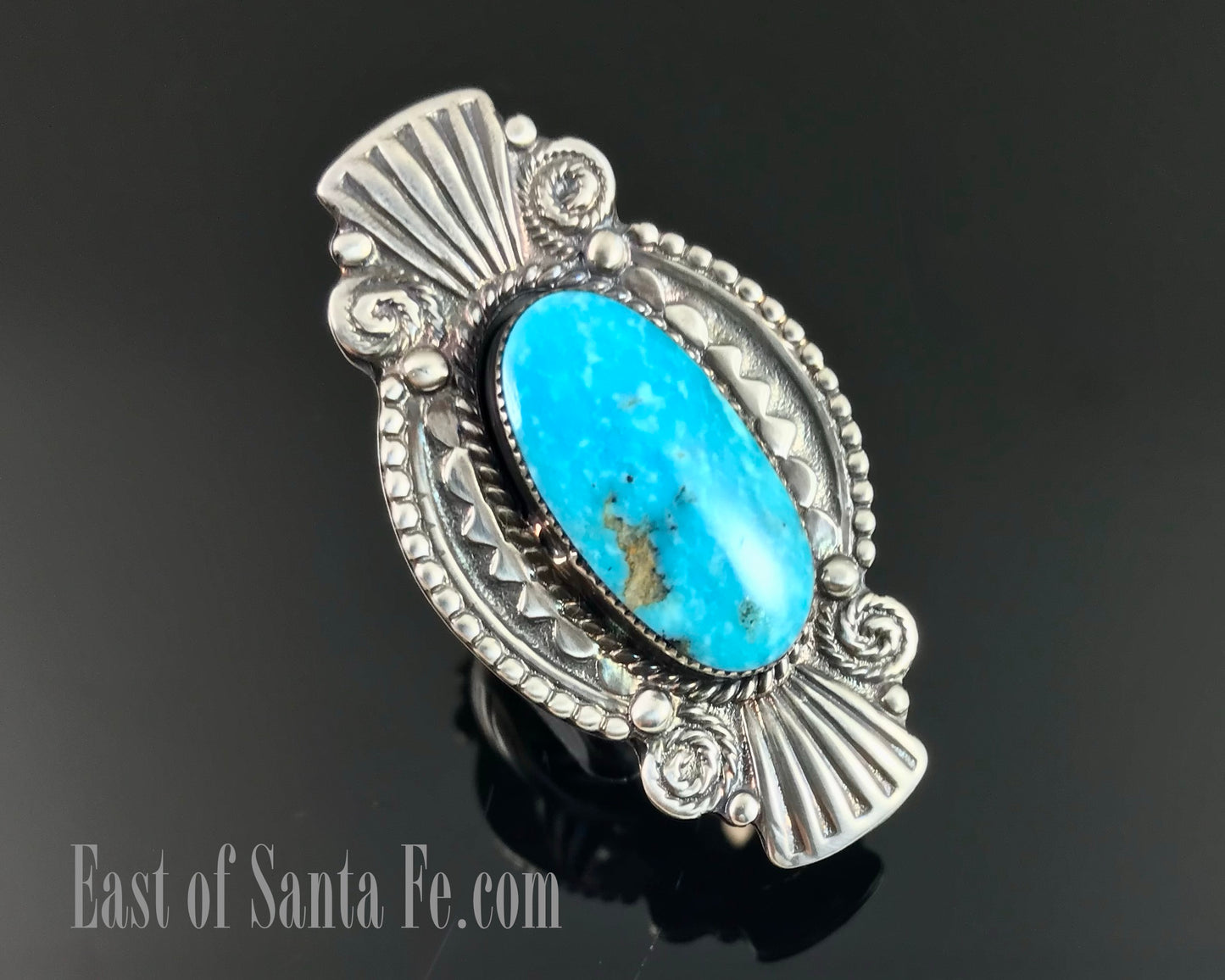 Large Turquoise Native American Navajo Ring Size 6 - Jim Ben