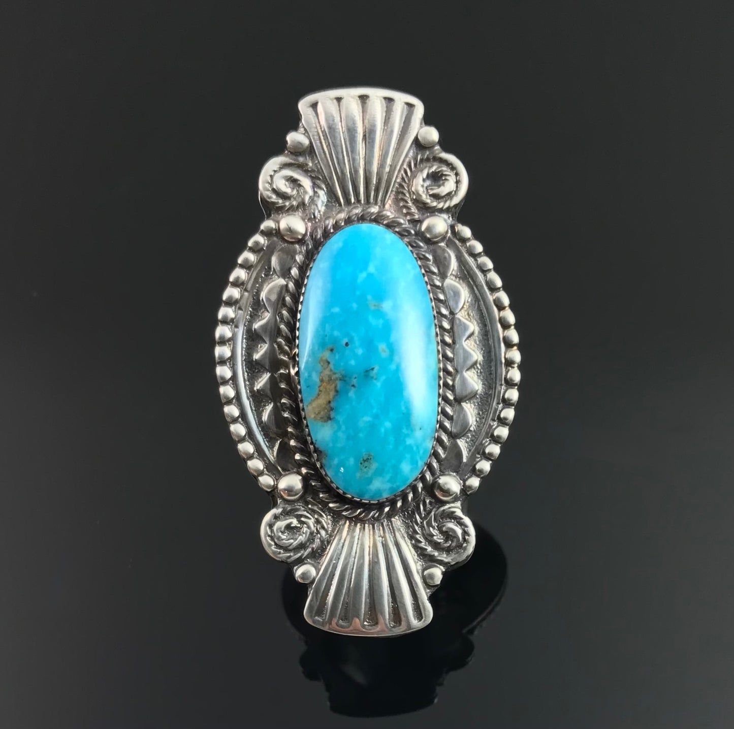 Large Turquoise Native American Navajo Ring Size 6 - Jim Ben