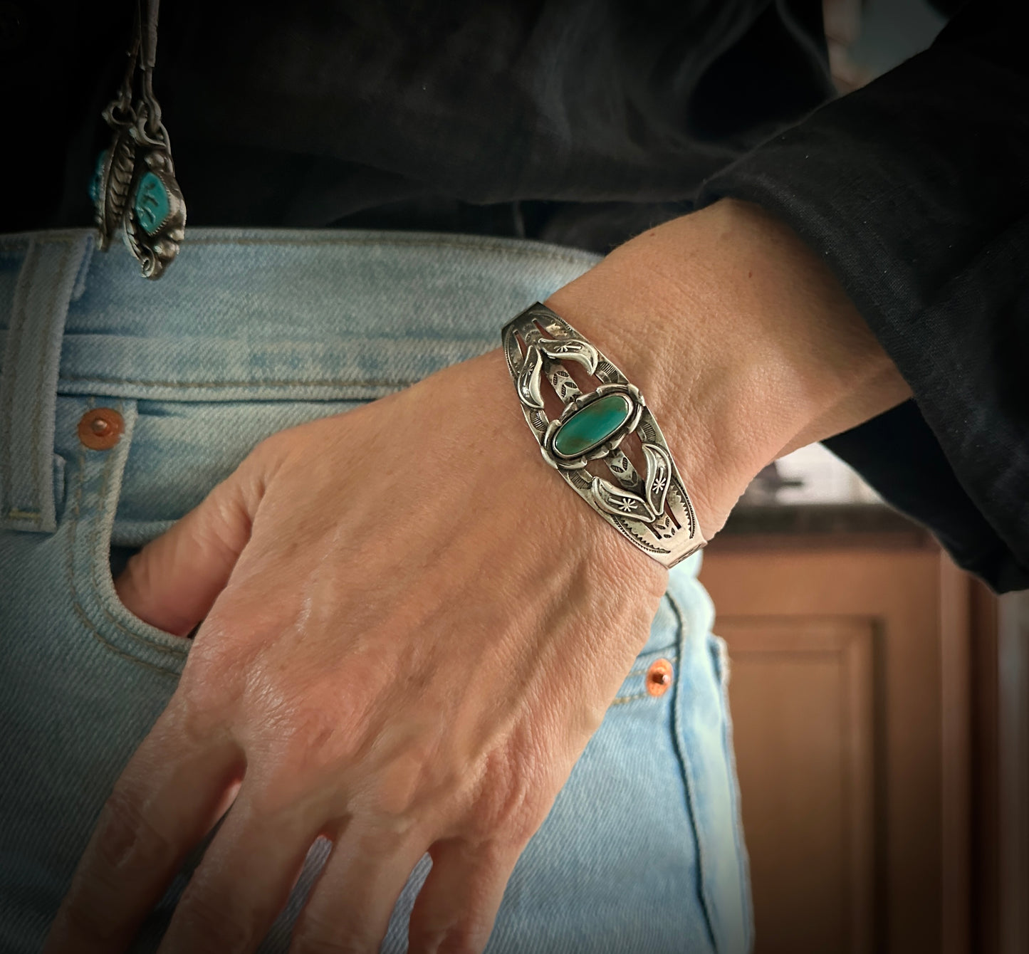 1960's Fred Harvey Era Turquoise Native American Cuff Bracelet - VINTAGE