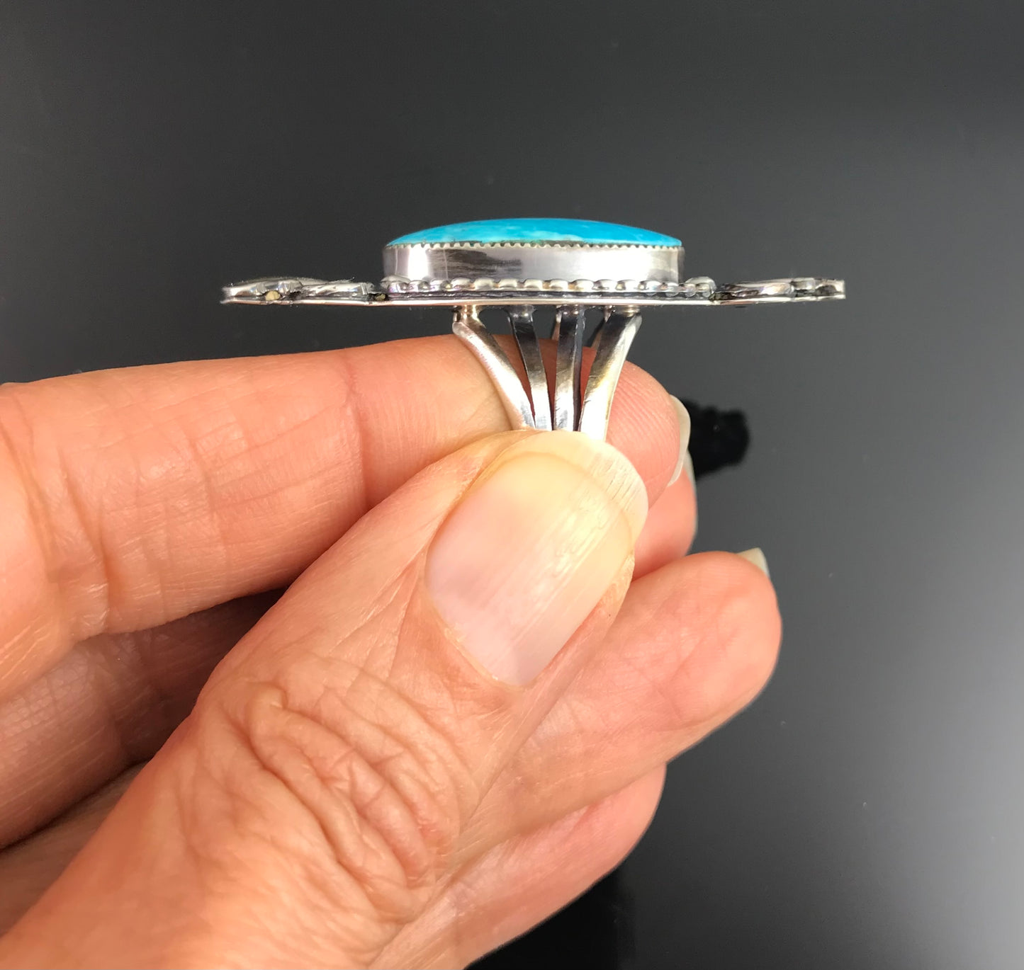 Large Turquoise Native American Navajo Ring Size 6 - Jim Ben