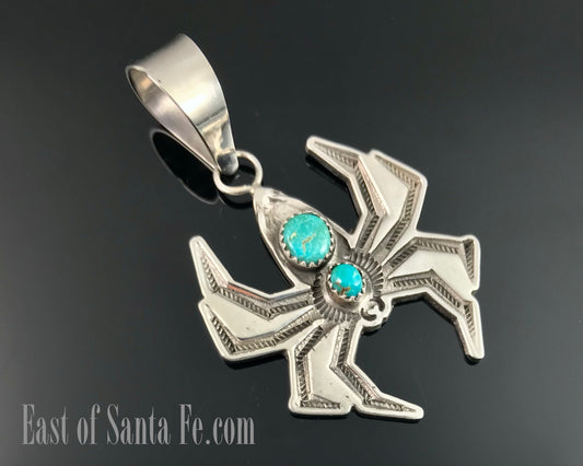 Navajo Spider Pendant Turquoise and Sterling Native American - Robbie Manuelito
