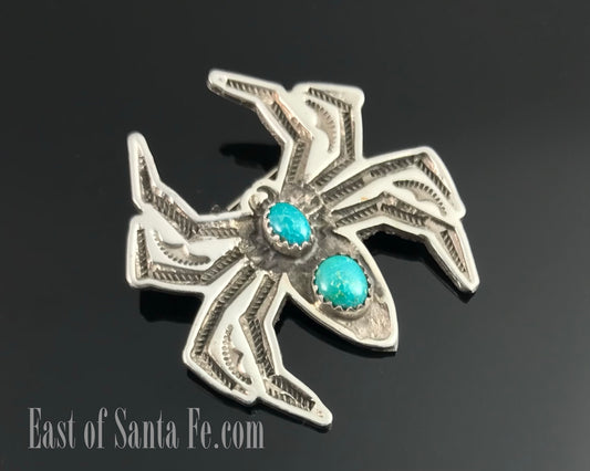 Navajo Spider Pin Turquoise and Sterling Native American - Robbie Manuelito