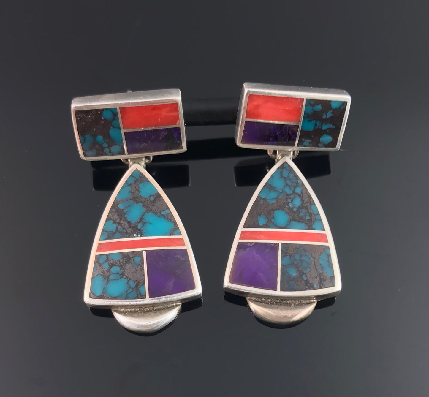 Inlay Earrings Navajo Native American - Ray Tracey