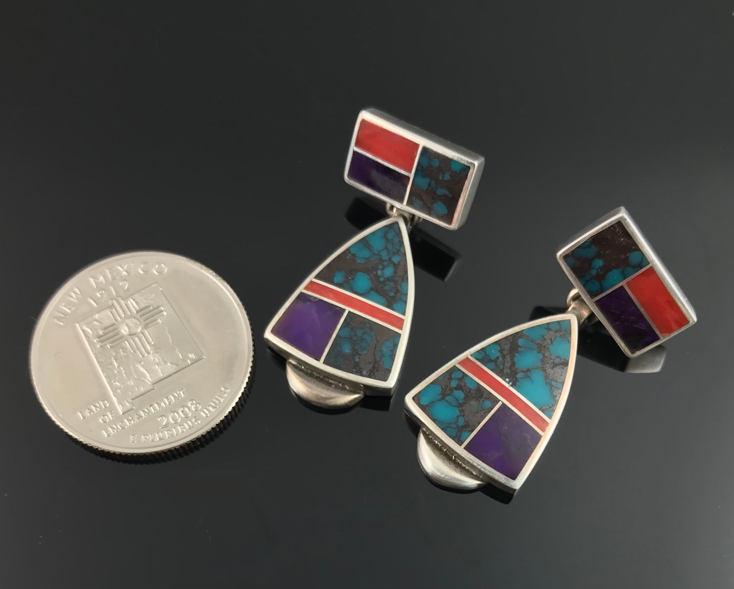 Inlay Earrings Navajo Native American - Ray Tracey