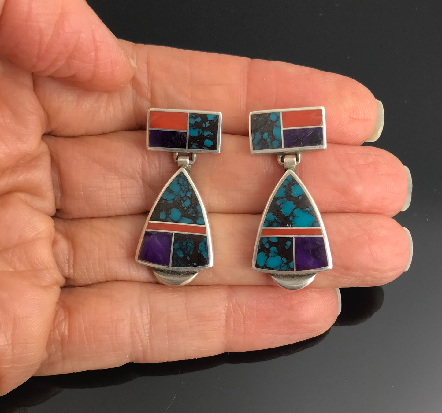 Inlay Earrings Navajo Native American - Ray Tracey