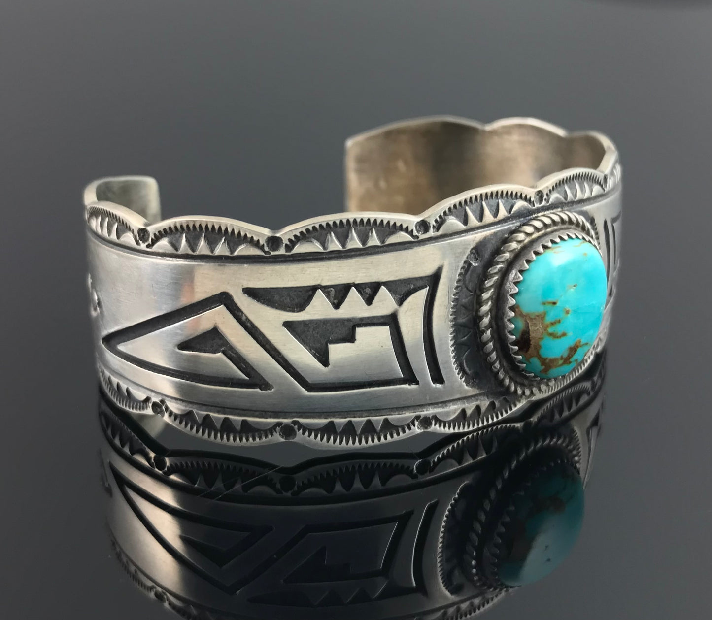 Large Turquoise Navajo Overlay Cuff Bracelet Native American - Leonard Jim Sondra