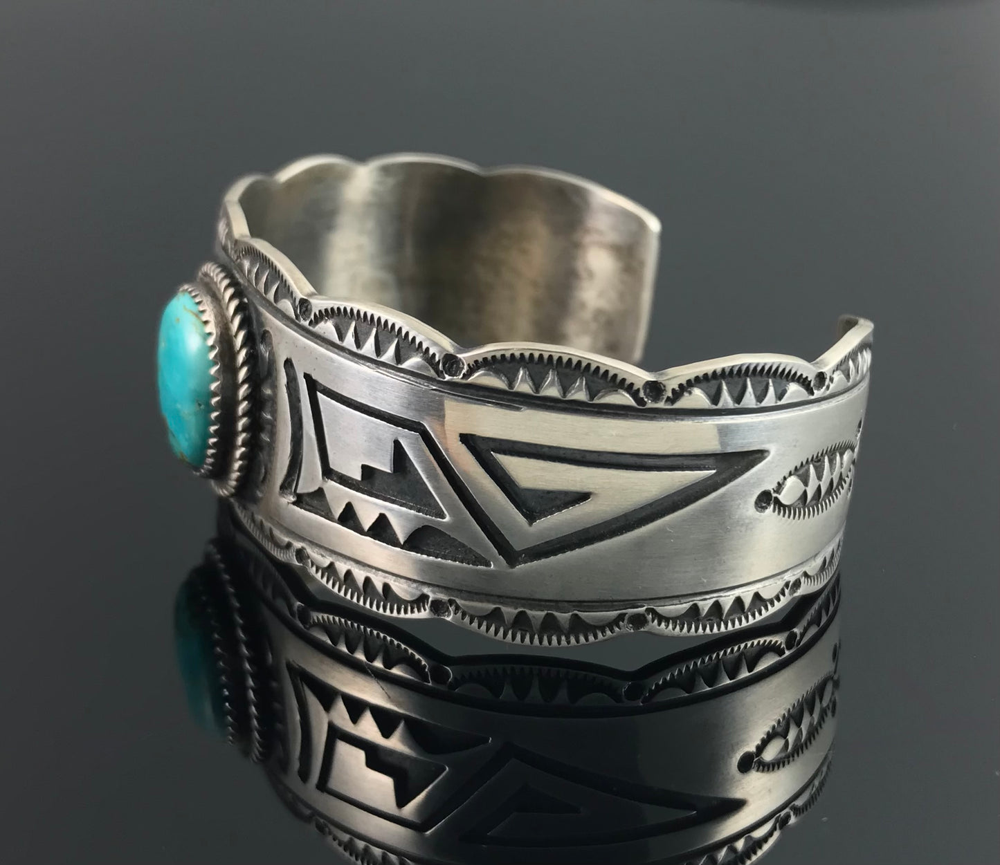 Large Turquoise Navajo Overlay Cuff Bracelet Native American - Leonard Jim Sondra
