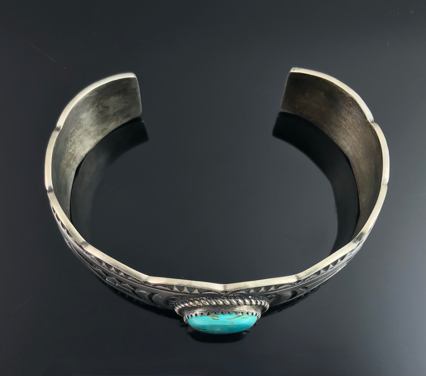 Large Turquoise Navajo Overlay Cuff Bracelet Native American - Leonard Jim Sondra