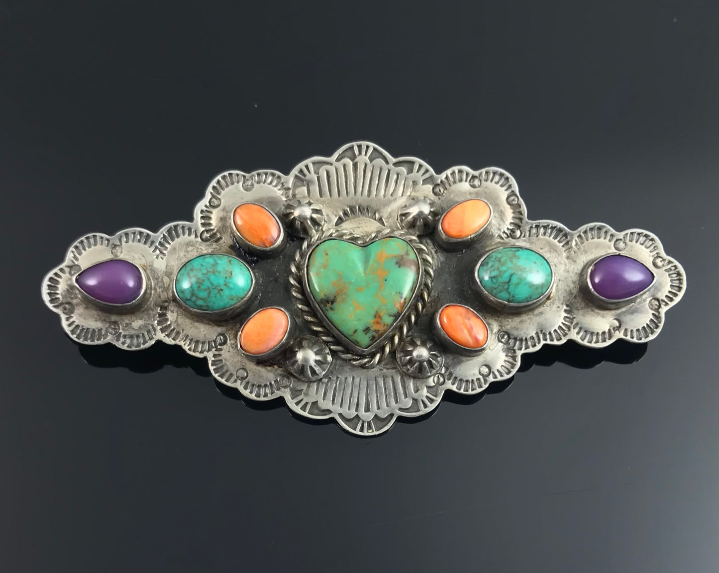 Native American Multi-Stone Heart Cluster Pin - Vintage