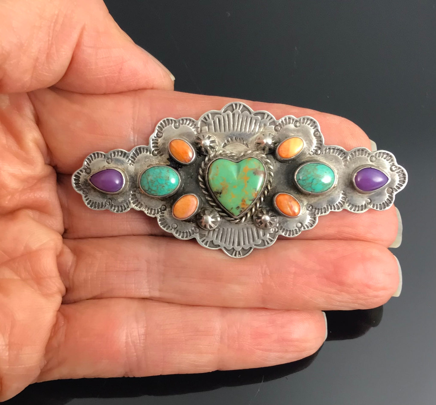 Native American Multi-Stone Heart Cluster Pin - Vintage