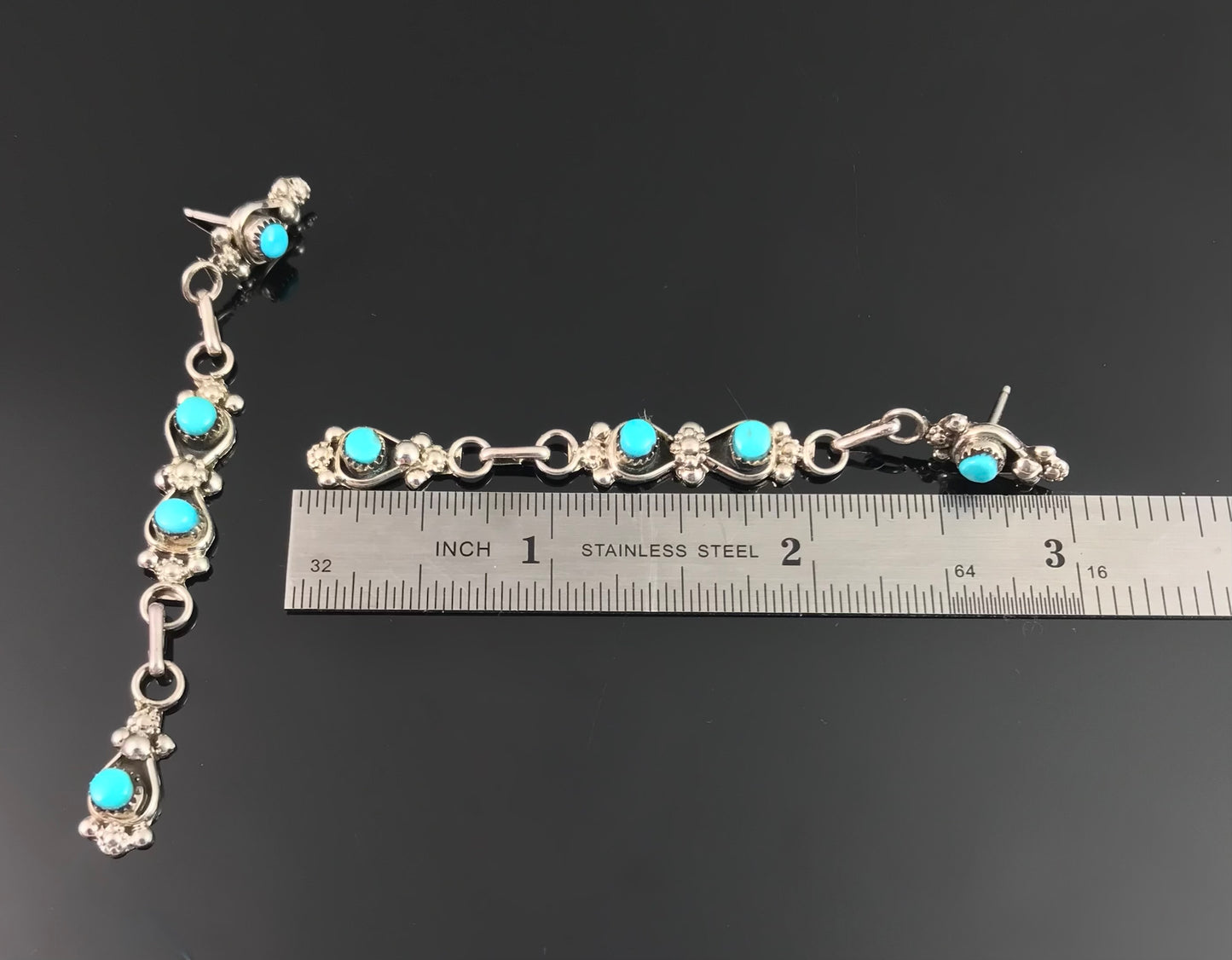 LONG Zuni Petit Point Turquoise Native American Earrings - Velda Cachini