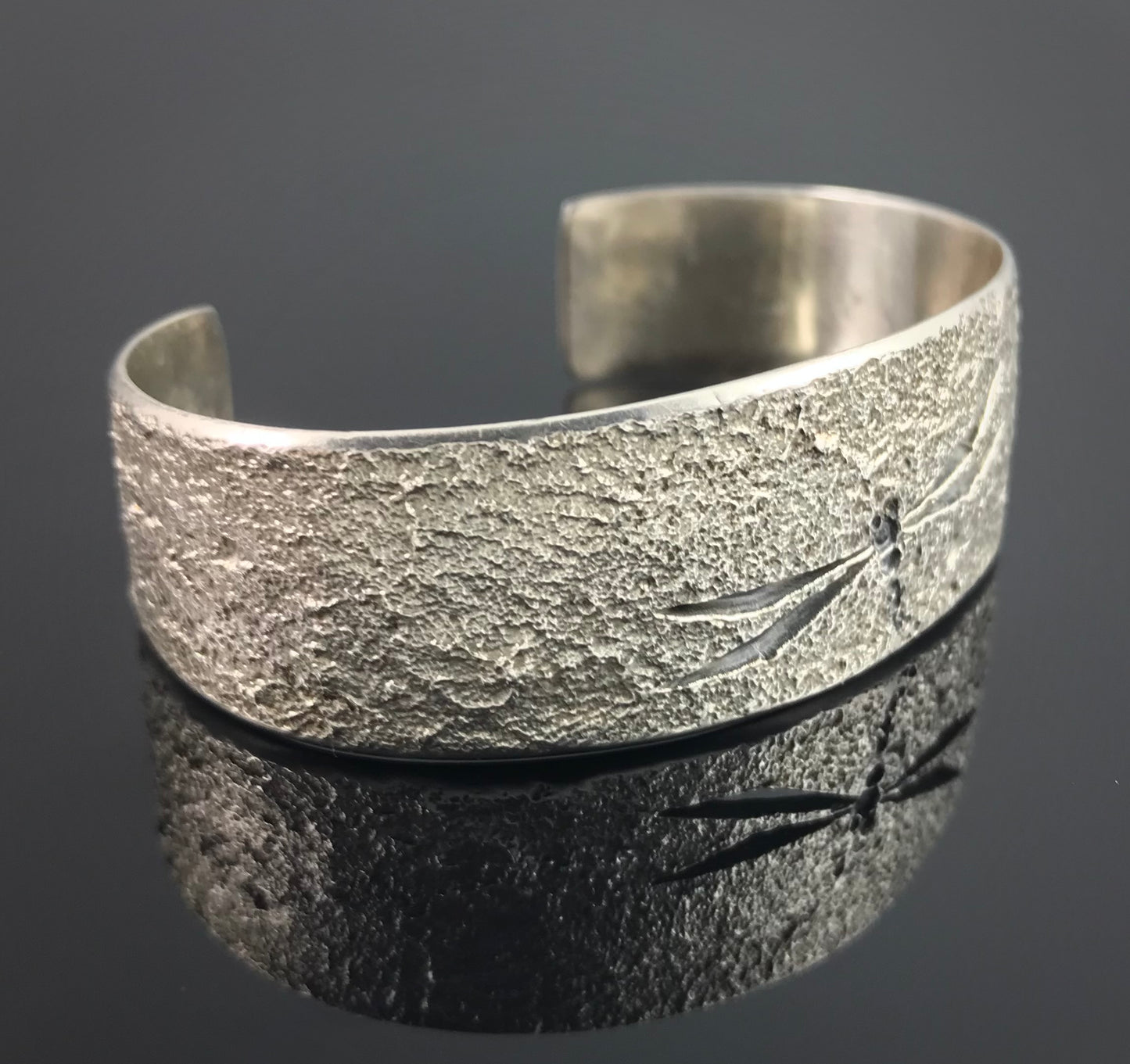 Dragonfly Tufa Cast Sterling Silver Cuff Bracelet - Vintage