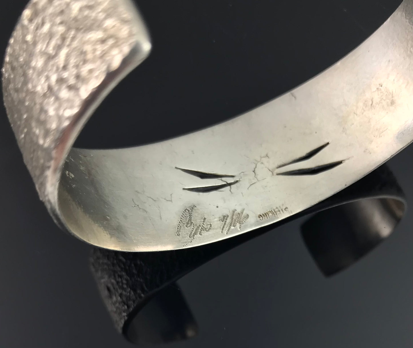 Dragonfly Tufa Cast Sterling Silver Cuff Bracelet - Vintage