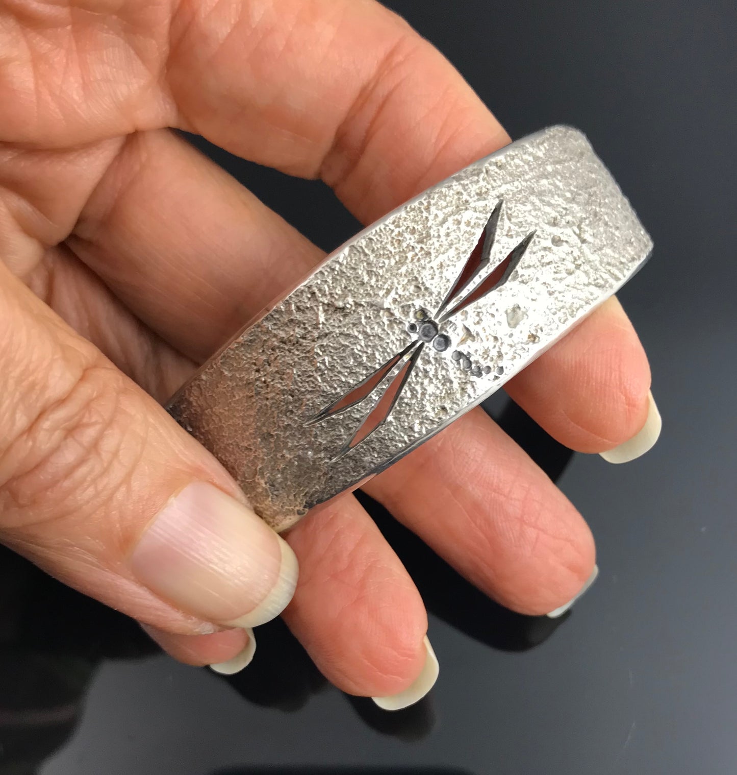 Dragonfly Tufa Cast Sterling Silver Cuff Bracelet - Vintage