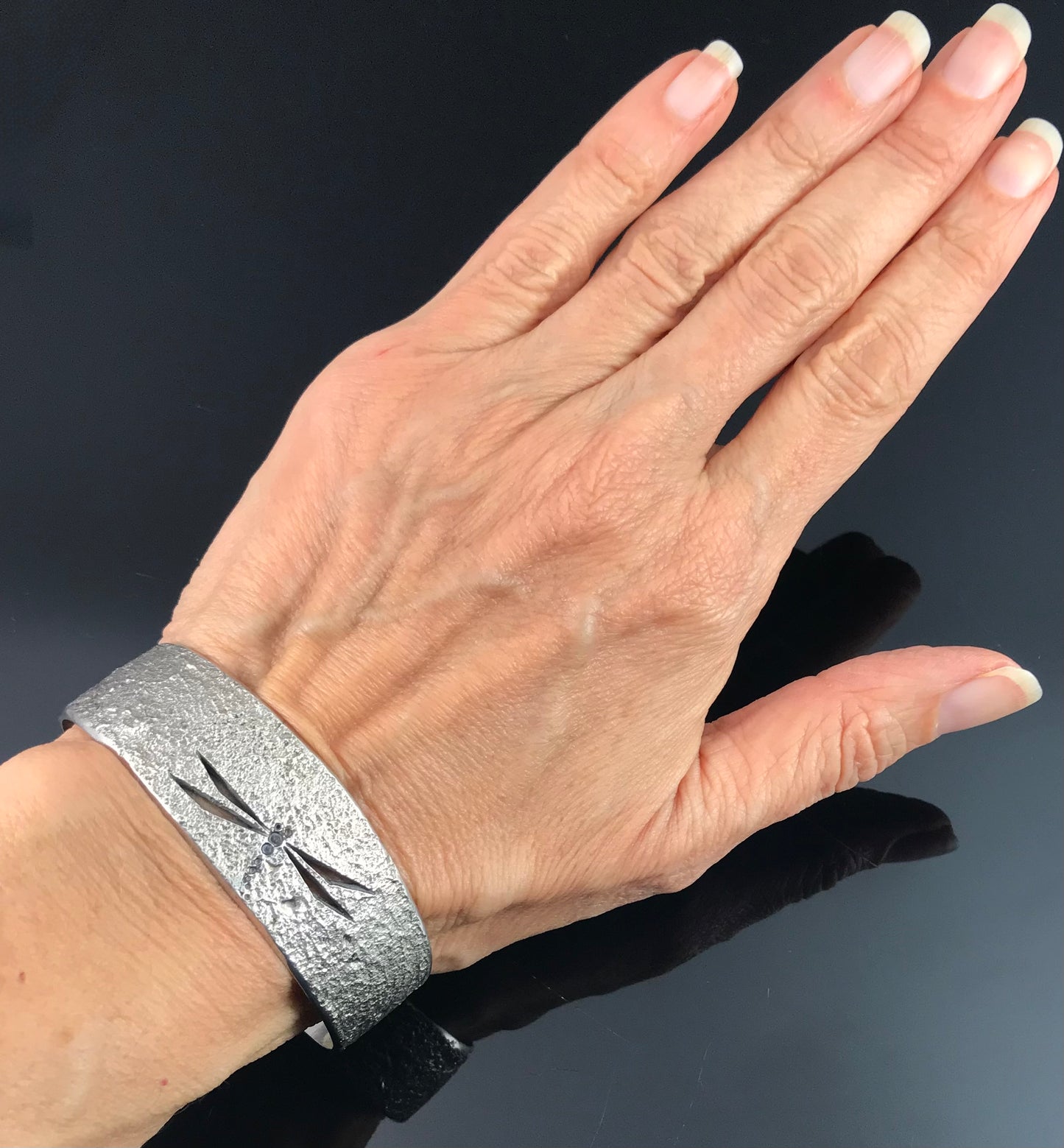 Dragonfly Tufa Cast Sterling Silver Cuff Bracelet - Vintage