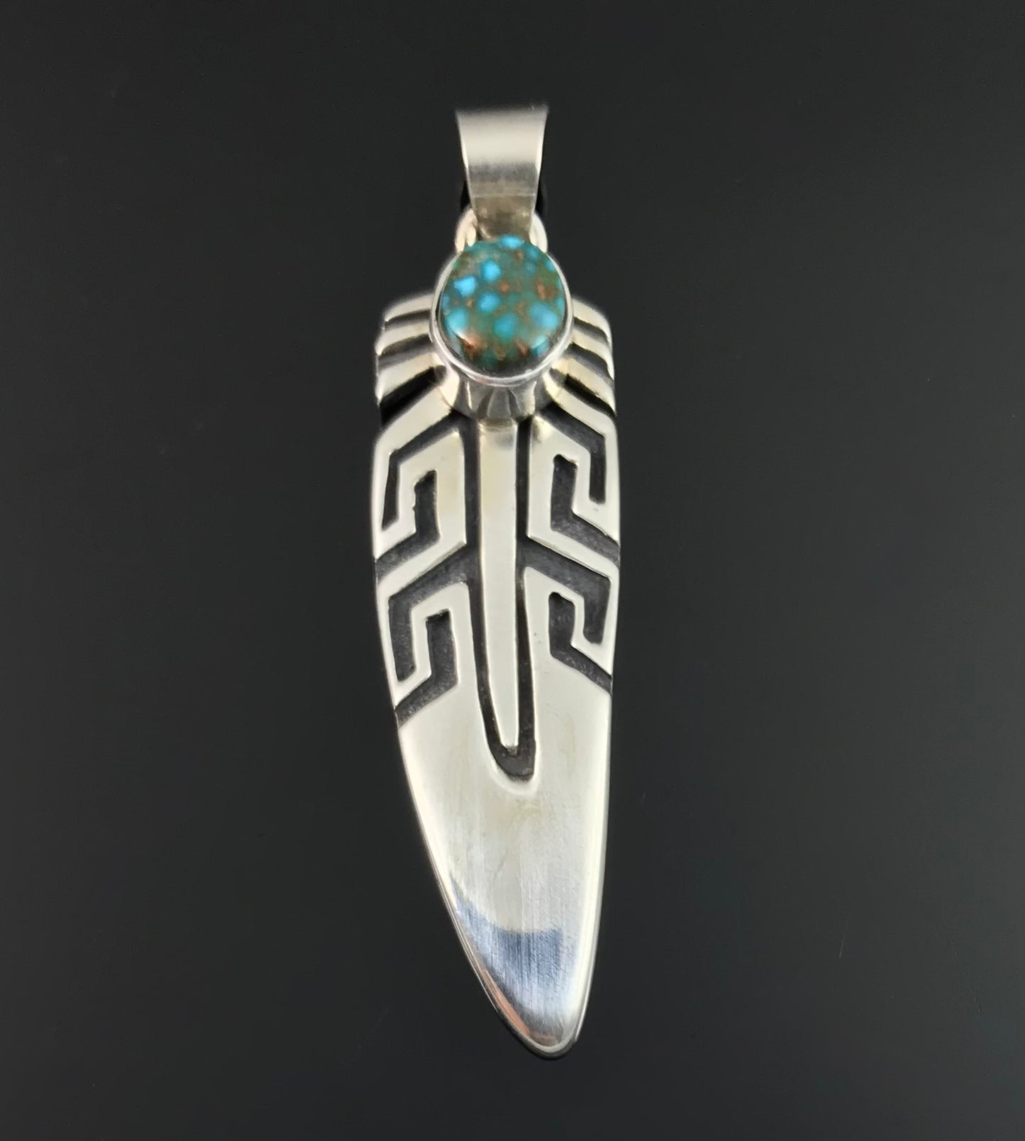 Red Mountain Turquoise Feather Overlay Pendant Navajo Native American - Shirley Henry