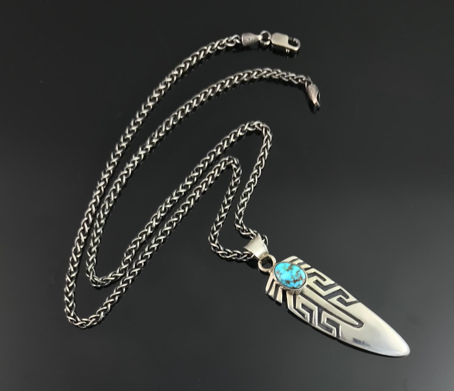 Spider Web Kingman Turquoise Feather Overlay Pendant Navajo Native American - Shirley Henry