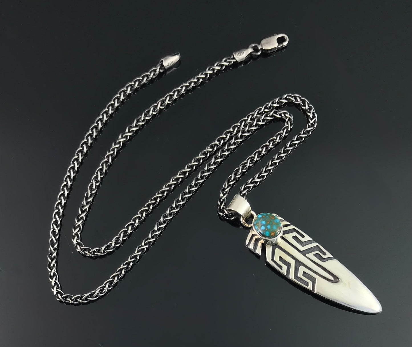 Red Mountain Turquoise Feather Overlay Pendant Navajo Native American - Shirley Henry