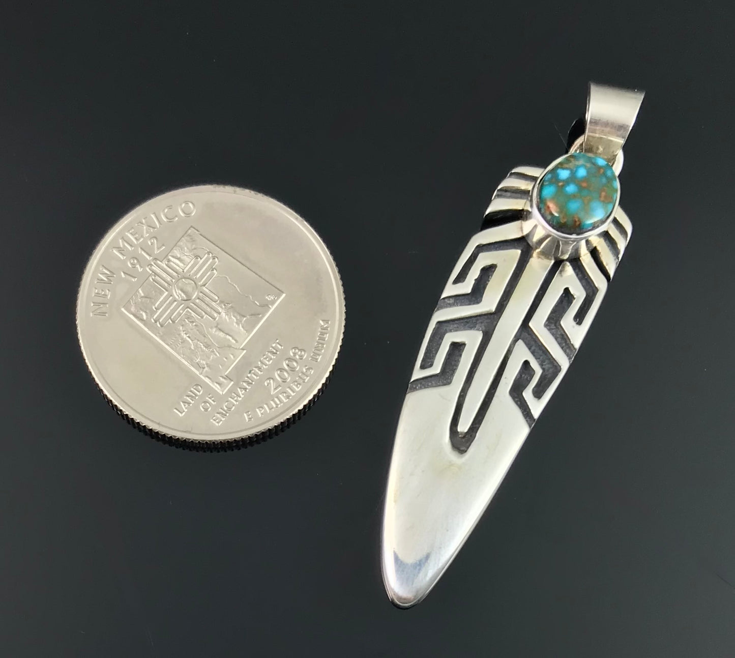 Red Mountain Turquoise Feather Overlay Pendant Navajo Native American - Shirley Henry