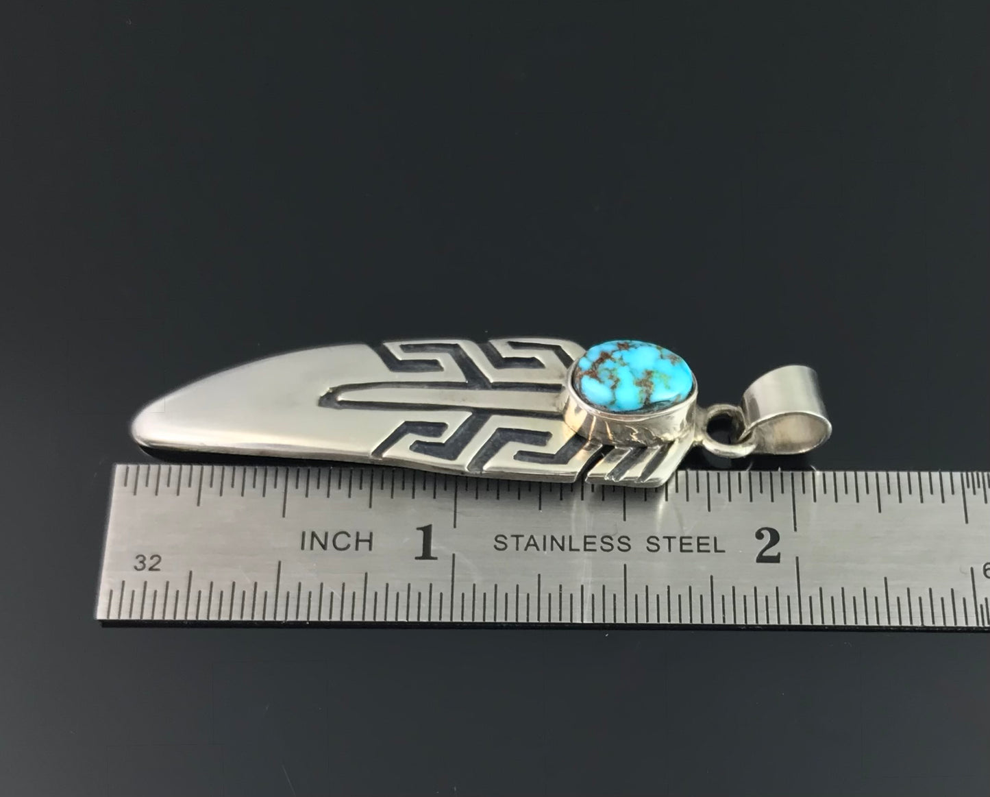 Spider Web Kingman Turquoise Feather Overlay Pendant Navajo Native American - Shirley Henry
