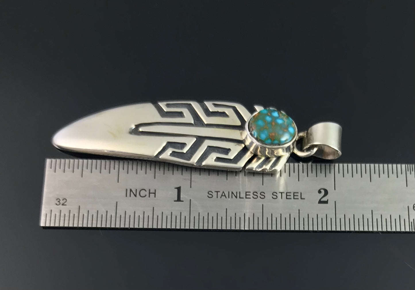 Red Mountain Turquoise Feather Overlay Pendant Navajo Native American - Shirley Henry