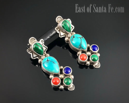 Multi-stone Cluster Earrings Navajo Native American - Vintage