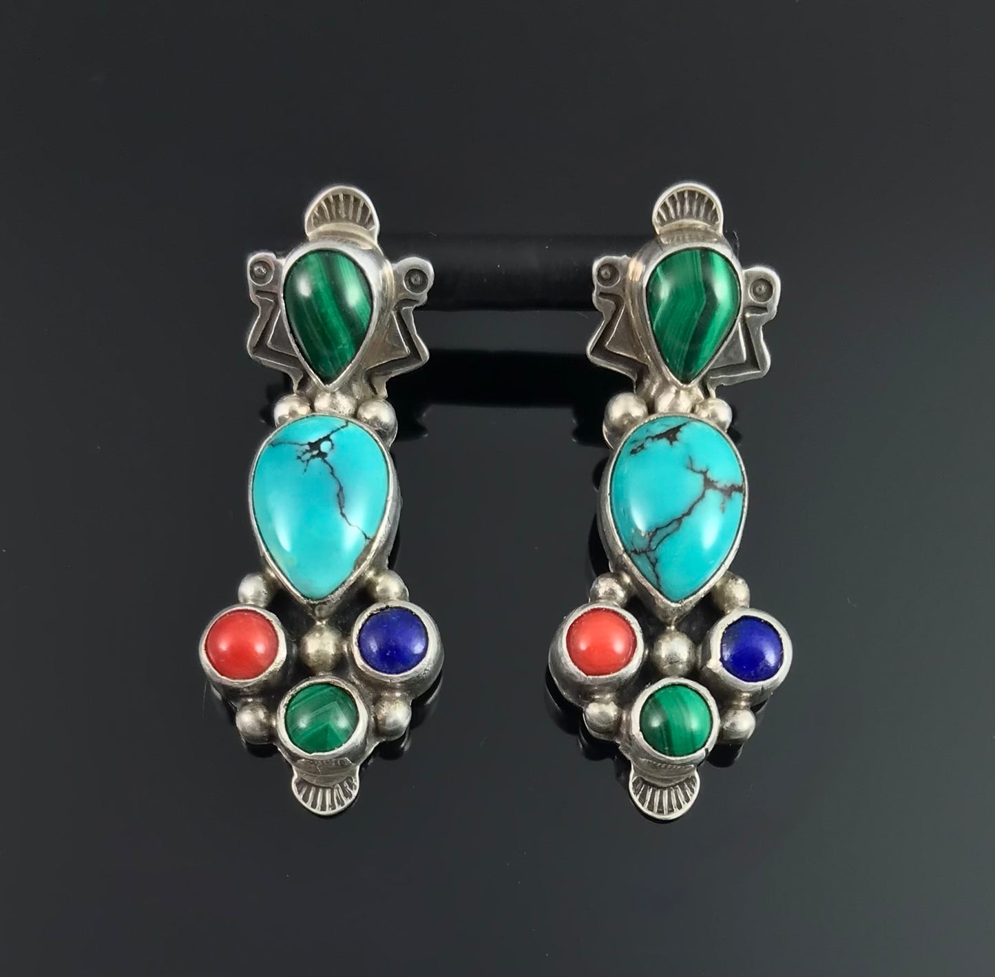 Multi-stone Cluster Earrings Navajo Native American - Vintage