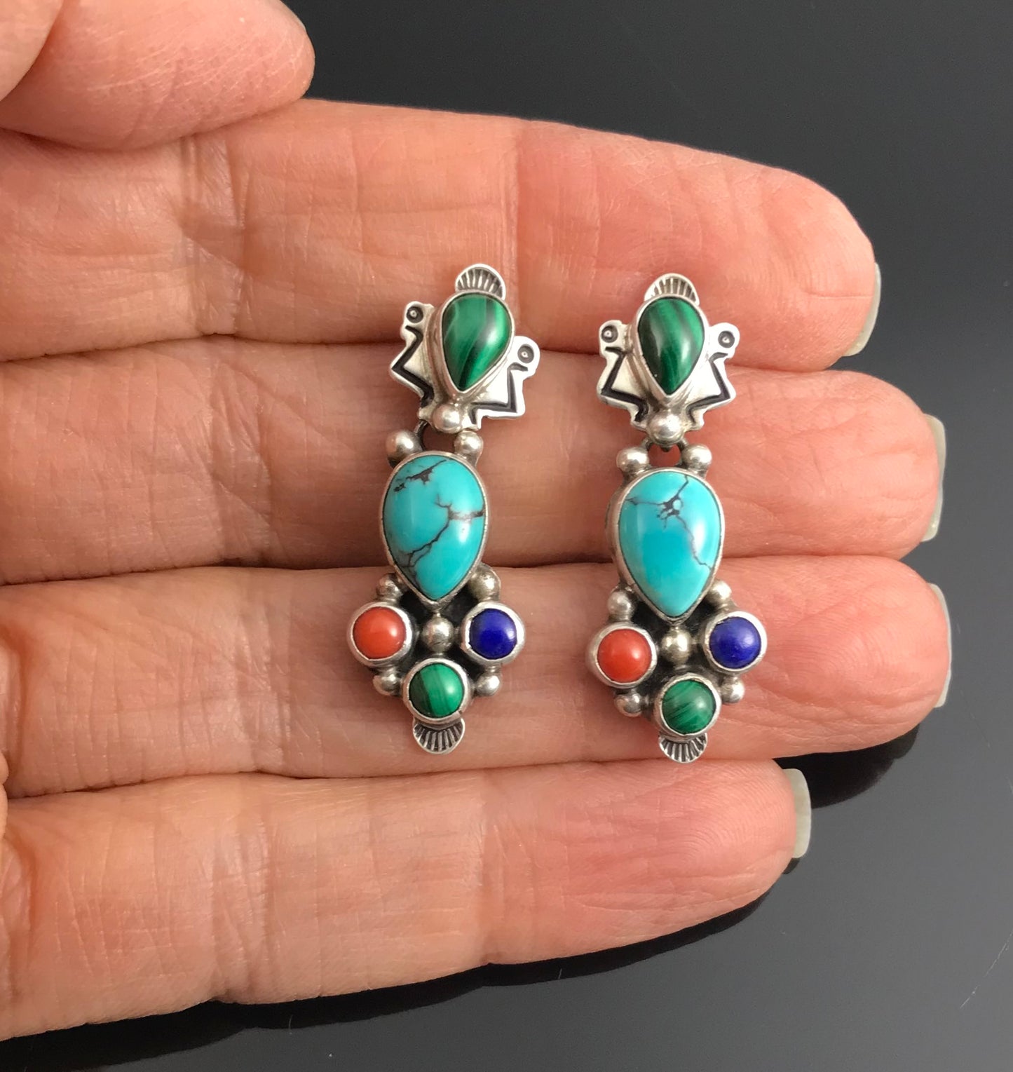Multi-stone Cluster Earrings Navajo Native American - Vintage