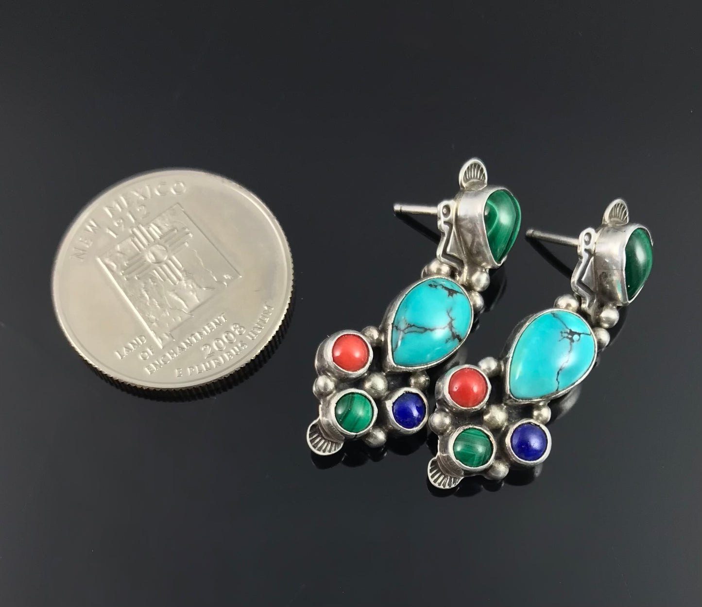 Multi-stone Cluster Earrings Navajo Native American - Vintage