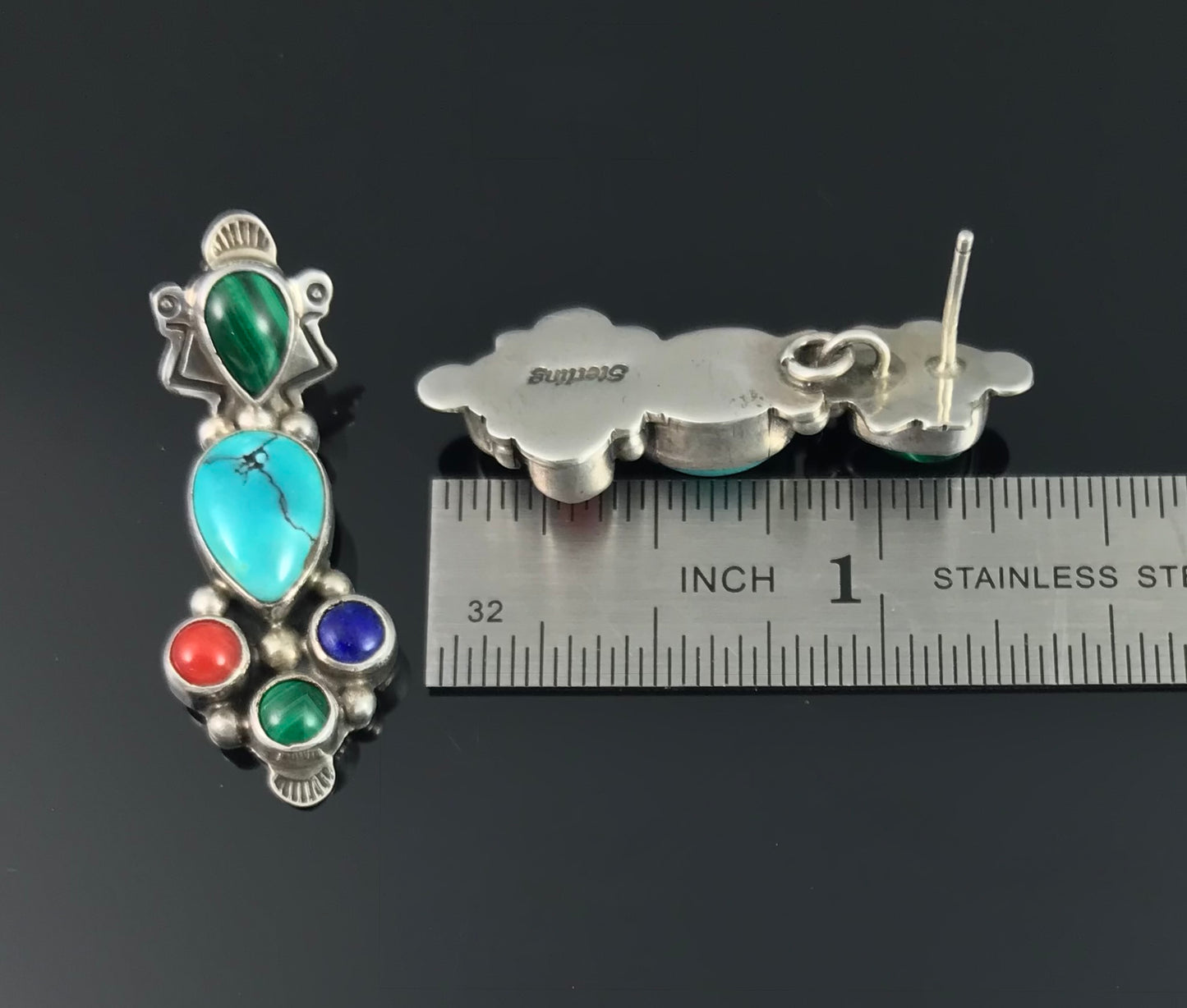Multi-stone Cluster Earrings Navajo Native American - Vintage