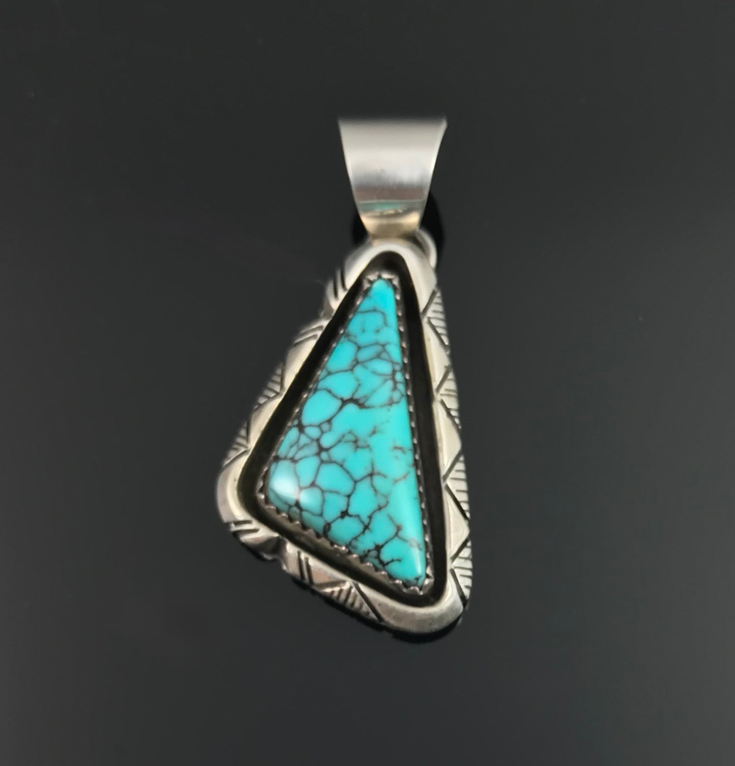 Blue Spider Web Turquoise Navajo Native American Pendant - Bea Johnson
