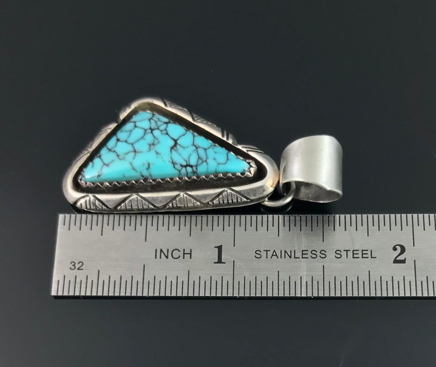 Blue Spider Web Turquoise Navajo Native American Pendant - Bea Johnson