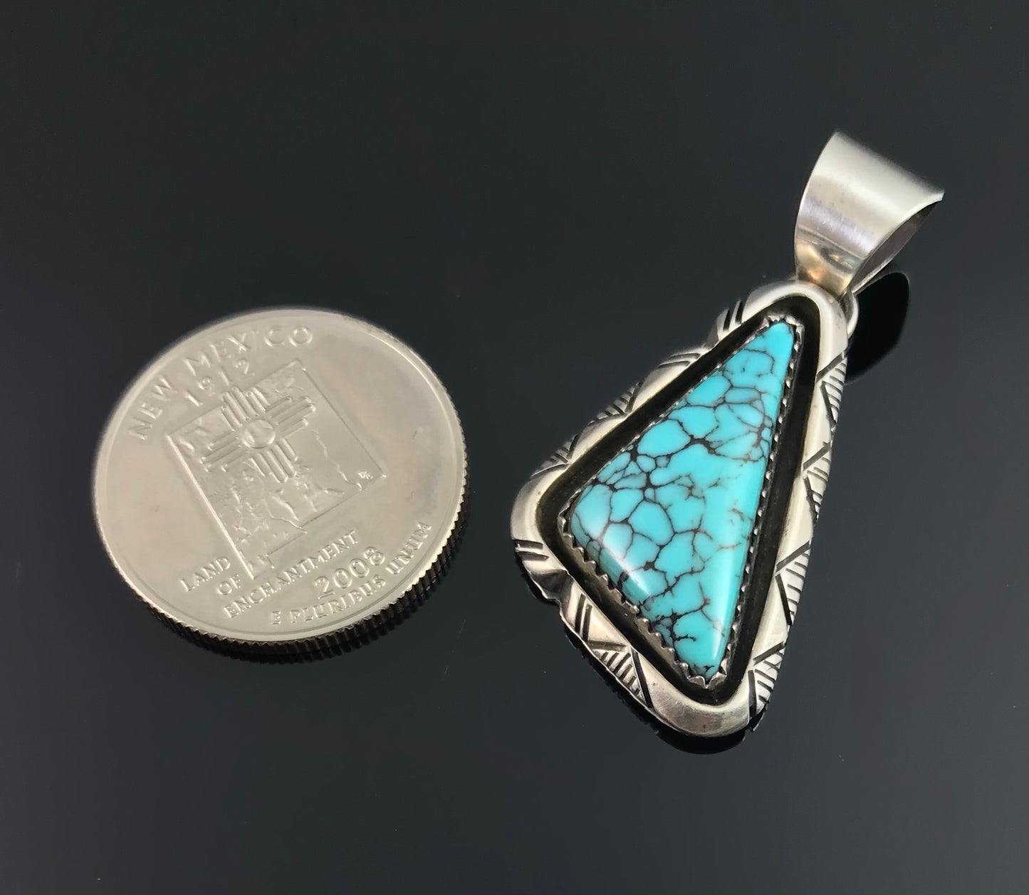 Blue Spider Web Turquoise Navajo Native American Pendant - Bea Johnson