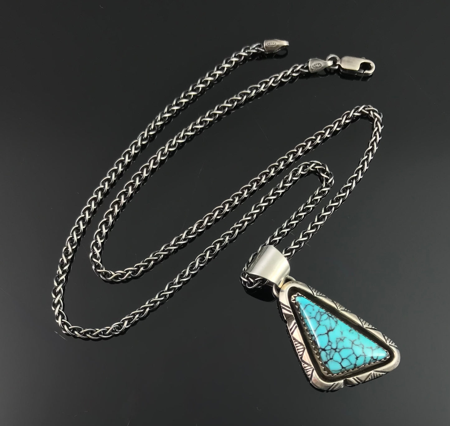 Blue Spider Web Turquoise Navajo Native American Pendant - Bea Johnson
