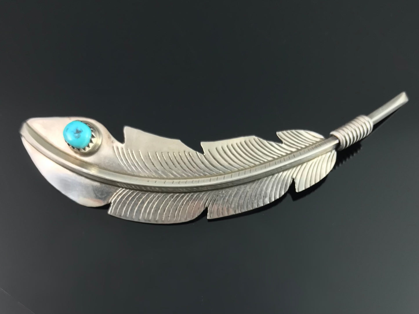 Large Navajo Turquoise Feather Pin Native American - Vintage