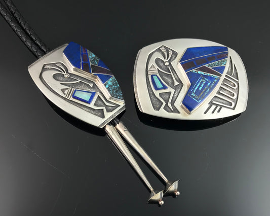 Kokopelli Inlay Bolo Tie & Belt Buckle Native American Navajo - Cecil Ashley