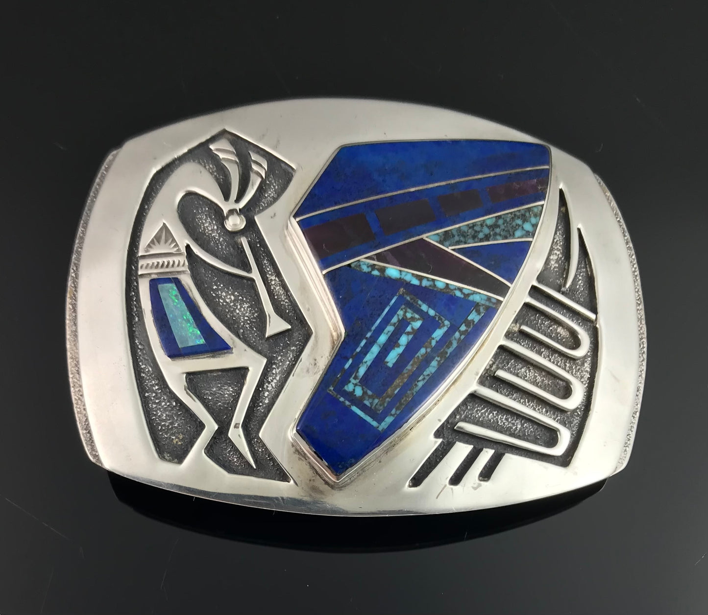 Kokopelli Inlay Bolo Tie & Belt Buckle Native American Navajo - Cecil Ashley