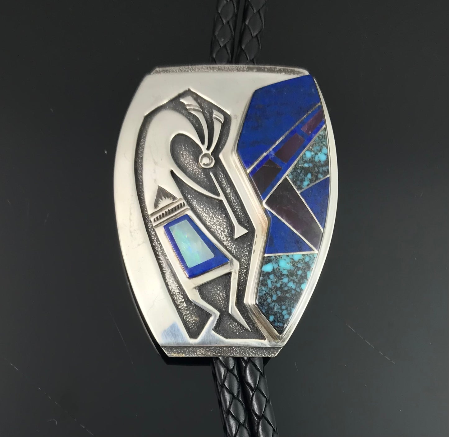 Kokopelli Inlay Bolo Tie & Belt Buckle Native American Navajo - Cecil Ashley