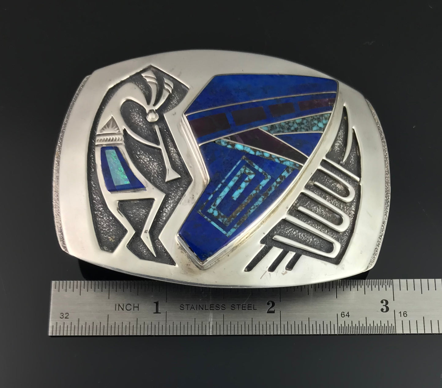 Kokopelli Inlay Bolo Tie & Belt Buckle Native American Navajo - Cecil Ashley