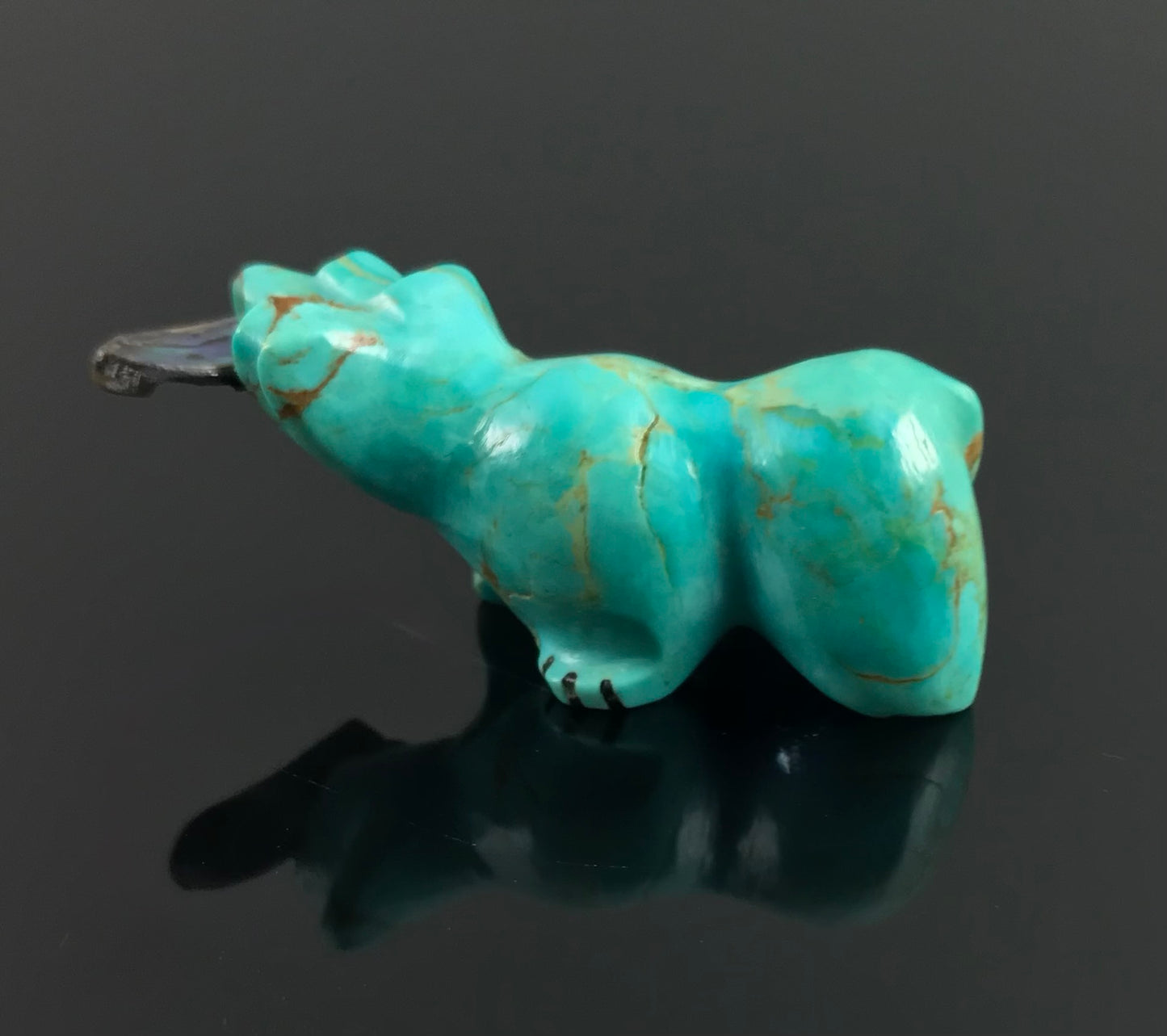 Zuni Bear Turquoise Fetish with Abalone Fish Native American - Andres Quam